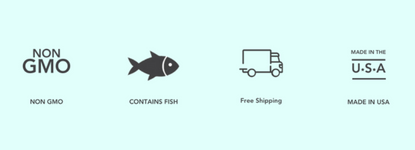 Non GMO, Contains Fish, Free Shipping, and Made in USA